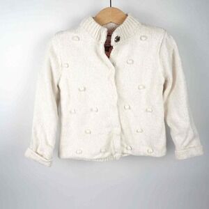 Sergent Major Cardigan Kids 4Y Cream Gold Metallic Bobble Knit Floral Lined